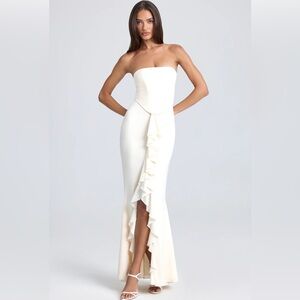 Oh Polly Strapless Ivory Satin Dress